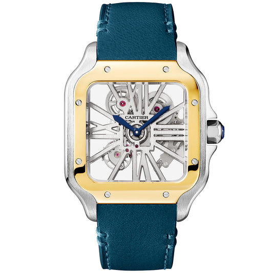 Santos de CT Large Skeleton Steel & 18ct Yellow Gold Strap Watch