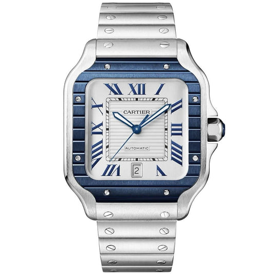 Santos de CT Large Steel & Silver/Blue Dial Men’s Automatic Watch