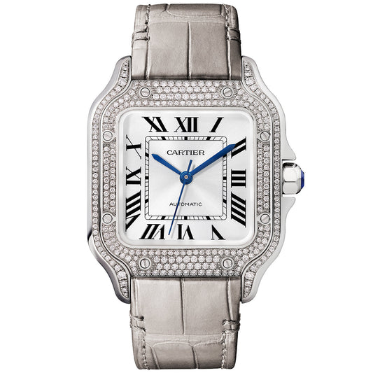 Santos de CT Medium Diamond Set Automatic 18ct White Gold Watch